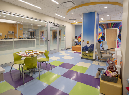 Colorful playroom for children with cancer and blood disorders at CHKD